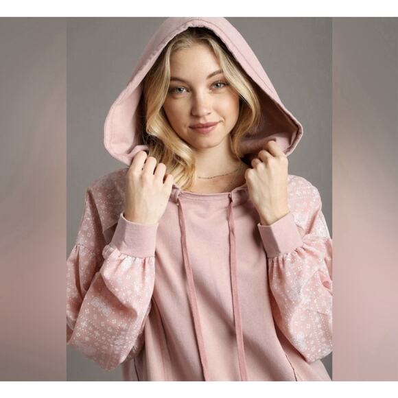 UMGEE French Terry Bandana Hoodie Women’s Size L Mixed Print Raw Seams Loose Fit - Picture 11 of 12